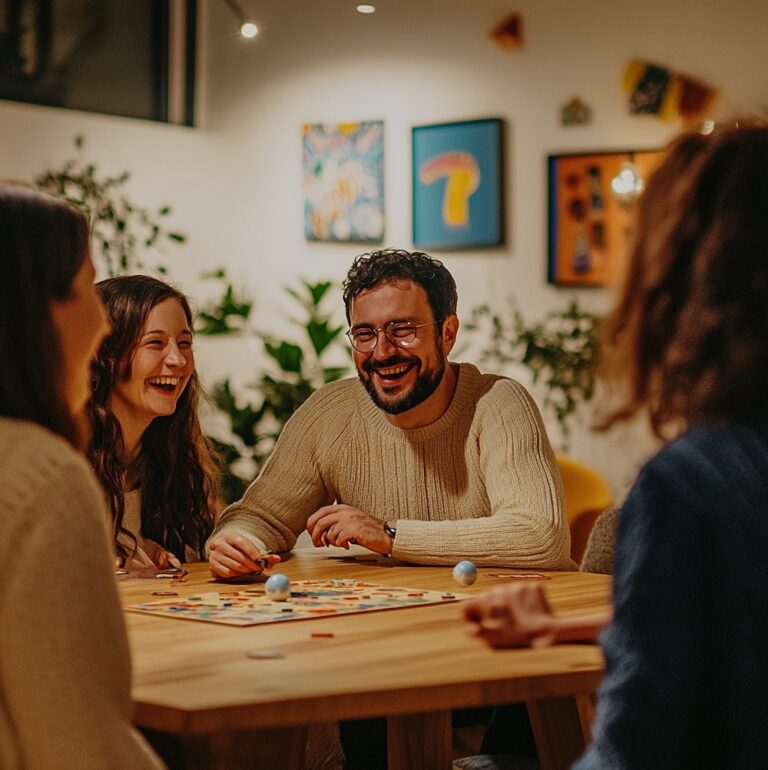 Adultes jouant et riant lors d’un moment de détente en immersion