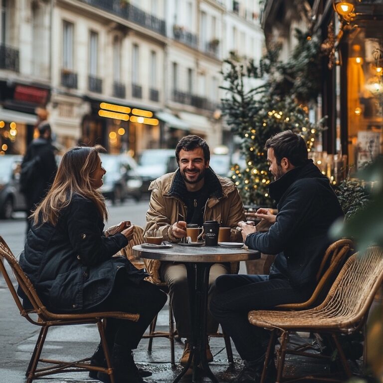 Pause conviviale entre participants d’un séjour linguistique adulte